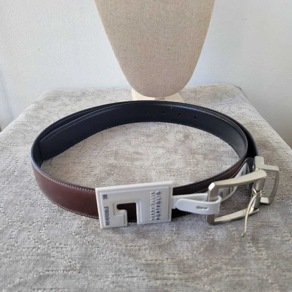NWT – Perry Ellis Men’s Portfolio Reversible Leather Dress Belt (Size: 38)